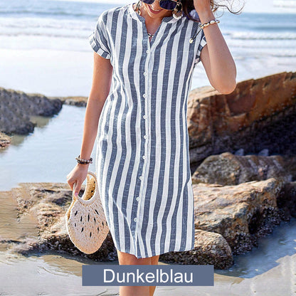 🎉Sonderangebot dieser Woche – 50 % Rabatt🌸Gestreiftes Button-Down-Hemdkleid für Damen