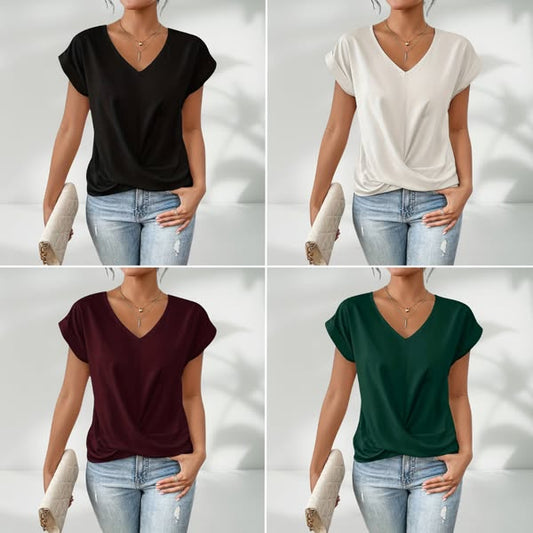 💥Letzte Tage Sonderverkauf 49% OFF👚Legeres kurzärmeliges elegantes V-Ausschnitt Twist Tee