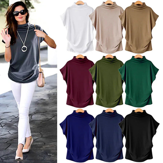 🎉Heißer Sale 49% OFF🔥 Damen T-Shirt mit halbhohem Ausschnitt und kurzen Ärmeln