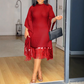 Midikleid in großen Größen mit Pailletten, Fransen und Fledermausärmeln für Damen