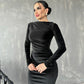 Modisches, einfarbiges, langärmliges, schmales Kleid für Damen