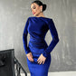 Modisches, einfarbiges, langärmliges, schmales Kleid für Damen