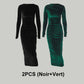 Modisches, einfarbiges, langärmliges, schmales Kleid für Damen