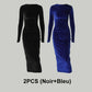Modisches, einfarbiges, langärmliges, schmales Kleid für Damen
