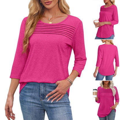 💕Begrenzte Zeit 50% Rabatt! 👚Damen T-Shirt mit Faltendetails und 3/4-Ärmeln im lässigen Stil🌞