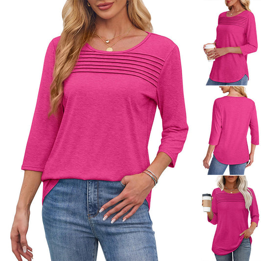 💕Begrenzte Zeit 50% Rabatt! 👚Damen T-Shirt mit Faltendetails und 3/4-Ärmeln im lässigen Stil🌞