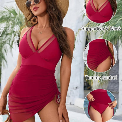 ⏳Begrenzte Zeit 50% Rabatt💥Schlankmachender transparenter Sarong-Wickel-Badeanzug aus Netzstoff👙