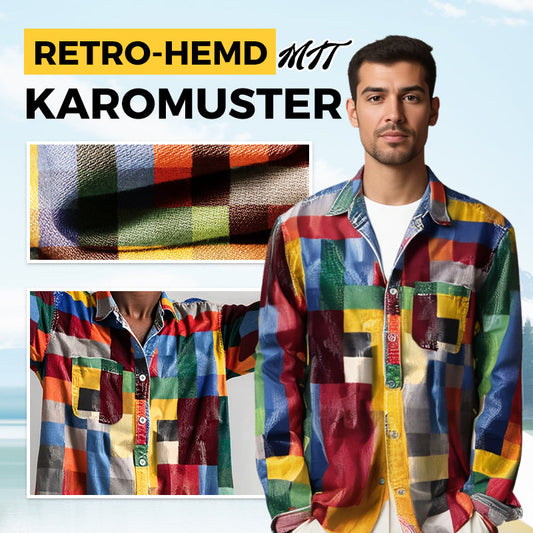 🎁Heißer Verkauf 49% OFF⏳Retro-Hemd mit Regenbogen-Karomuster, Hemdkragen und Taschen
