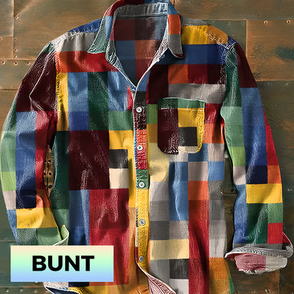 🎁Heißer Verkauf 49% OFF⏳Retro-Hemd mit Regenbogen-Karomuster, Hemdkragen und Taschen