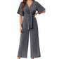 🎁Heißer Verkauf 49% OFF⏳Eleganter V-Ausschnitt Jumpsuit mit breiter Taille und Bindeband für Damen