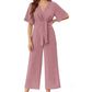 🎁Heißer Verkauf 49% OFF⏳Eleganter V-Ausschnitt Jumpsuit mit breiter Taille und Bindeband für Damen
