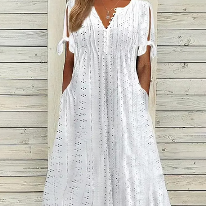 ⏰Last Day Sale 50% Rabatt💃💐Elegantes Kleid mit V-Ausschnitt und Hohlkehle für Frauen